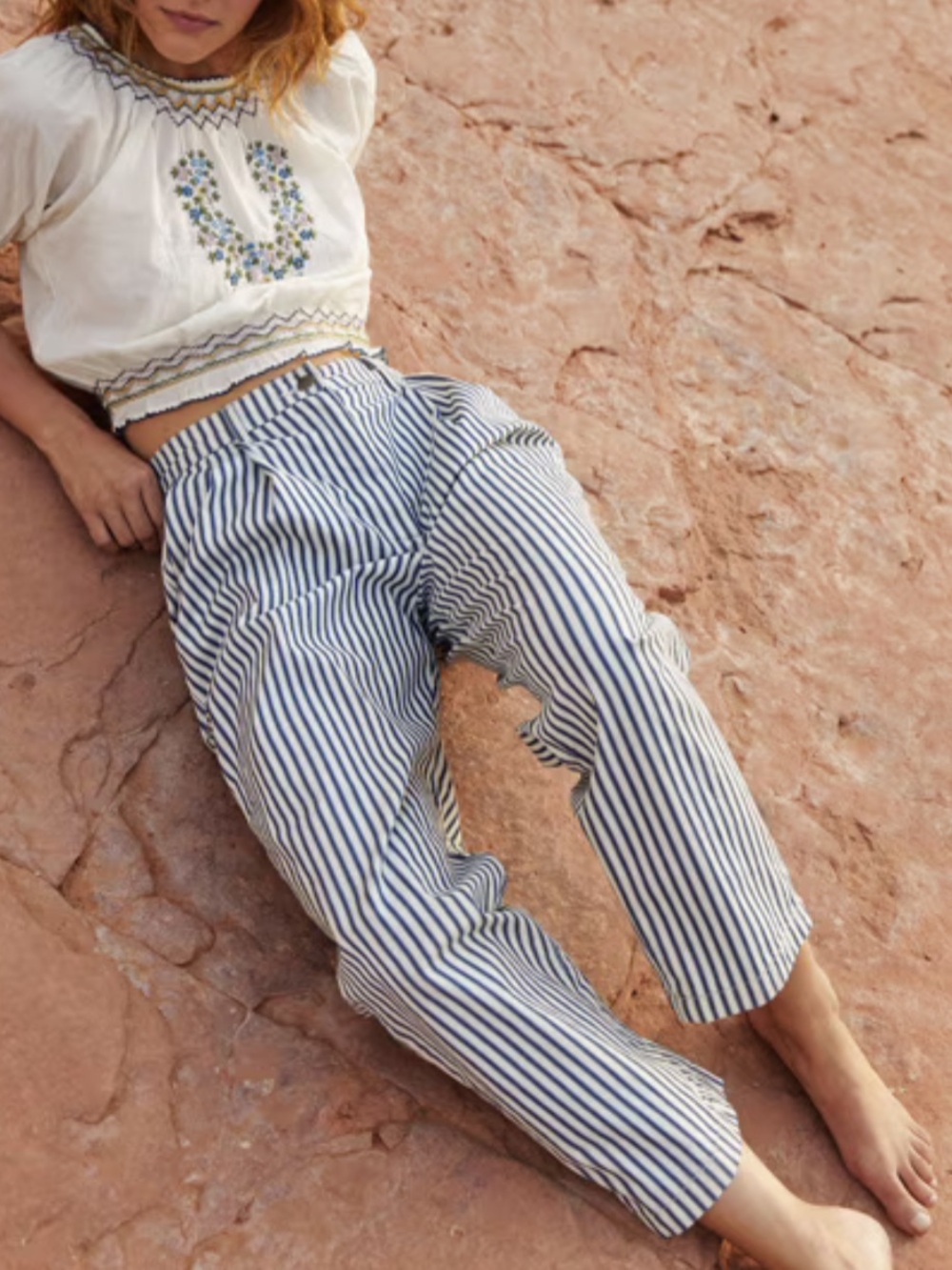 Christy Dawn Lena Railroad Blue & White Striped Ankle Pants